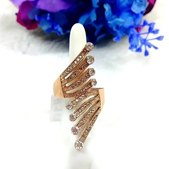 Cocktail Ring Rose Gold Tone Stainless Steel Statement Ring Hypoallergenic - Picture 2 of 10